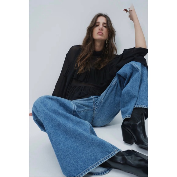 Blue Denim Wide Leg Jeans (Size 6) - Picture 3 of 9